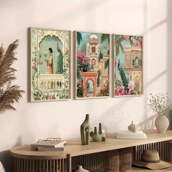 Multicolor_Traditional_Wall_Art_Pichwai_Painting_With_Frame_Vastu_Peacock_Home_Madhubani_Decoration_For_Living_Room_Bed_Room_Hotel_Wall_Decor_Digital_Reprint_(Set_Of_3)_(13X17_Inch)