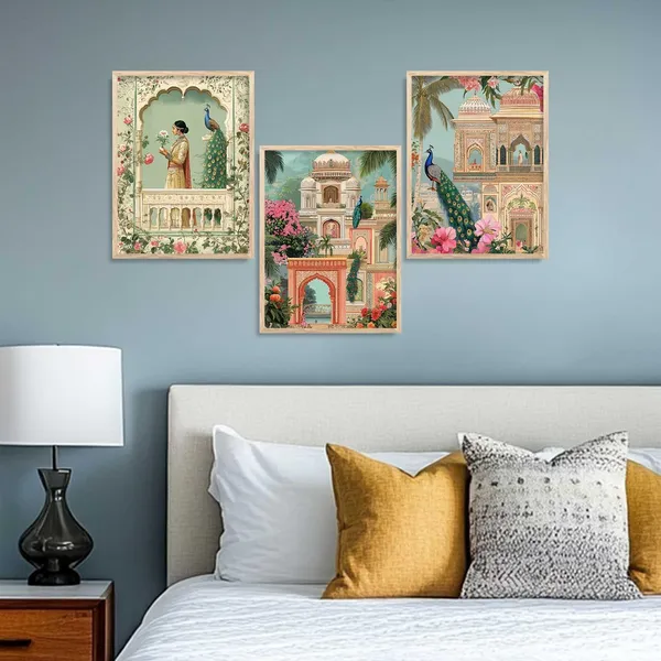 Multicolor_Traditional_Wall_Art_Pichwai_Painting_With_Frame_Vastu_Peacock_Home_Madhubani_Decoration_For_Living_Room_Bed_Room_Hotel_Wall_Decor_Digital_Reprint_(Set_Of_3)_(13X17_Inch)