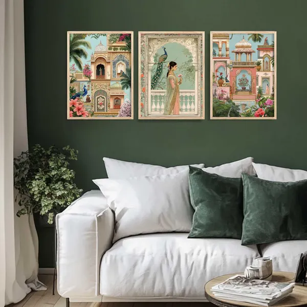 Multicolor_Traditional_Wall_Painting_With_Frame_Vastu_Peacock_For_Living_Room_Bed_Room_Hotel_Wall_Decor_Digital_Reprint_Engineered_Wood_(Set_Of_3)_(13X17_Inch)