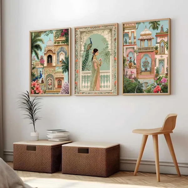 Multicolor_Traditional_Wall_Painting_With_Frame_Vastu_Peacock_For_Living_Room_Bed_Room_Hotel_Wall_Decor_Digital_Reprint_Engineered_Wood_(Set_Of_3)_(13X17_Inch)