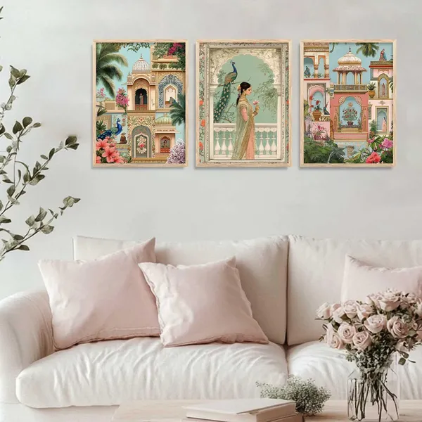 Multicolor_Traditional_Wall_Painting_With_Frame_Vastu_Peacock_For_Living_Room_Bed_Room_Hotel_Wall_Decor_Digital_Reprint_Engineered_Wood_(Set_Of_3)_(13X17_Inch)