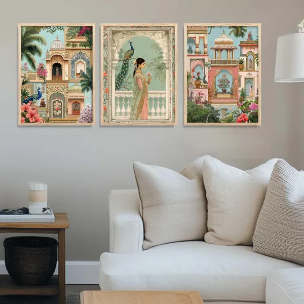 Multicolor_Traditional_Wall_Painting_With_Frame_Vastu_Peacock_For_Living_Room_Bed_Room_Hotel_Wall_Decor_Digital_Reprint_Engineered_Wood_(Set_Of_3)_(13X17_Inch)