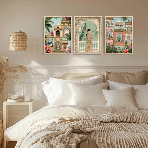 Multicolor_Traditional_Wall_Painting_With_Frame_Vastu_Peacock_For_Living_Room_Bed_Room_Hotel_Wall_Decor_Digital_Reprint_Engineered_Wood_(Set_Of_3)_(13X17_Inch)