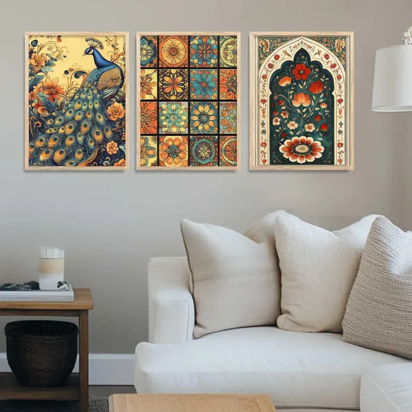 Multicolor_Traditional_Wall_Painting_With_Frame_Vastu_Peacock_For_Living_Room_Bed_Room_Hotel_Wall_Decor_Digital_Reprint_Engineered_Wood_(Set_Of_3)_(13X17_Inch)