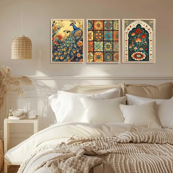 Multicolor_Traditional_Wall_Painting_With_Frame_Vastu_Peacock_For_Living_Room_Bed_Room_Hotel_Wall_Decor_Digital_Reprint_Engineered_Wood_(Set_Of_3)_(13X17_Inch)