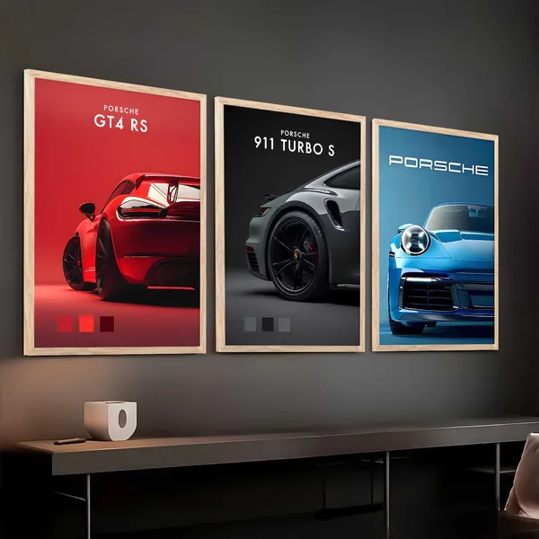 Multicolor_Big_Porsche_911_Turbo_T4Rc_Car_Posters_Gift_Items_For_Boys_Room_Wall_Decoration_Bedroom_Living_Room_Office_Studio_Decor_(Set_Of_3)_(13_X_17_Inch)