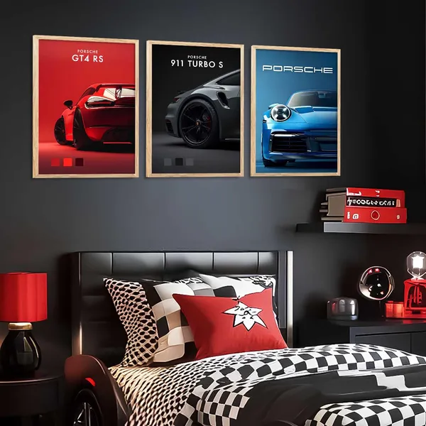 Multicolor_Big_Porsche_911_Turbo_T4Rc_Car_Posters_Gift_Items_For_Boys_Room_Wall_Decoration_Bedroom_Living_Room_Office_Studio_Decor_(Set_Of_3)_(13_X_17_Inch)