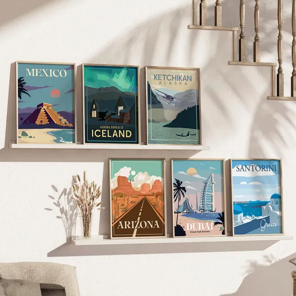Multicolor_Travel_Theme_Wall_Poster_With_Frame_Retro_Frames_City_View_Wall_Painting_For_Wall_Decoration_(13X17_Inch)_Pack_Of_6