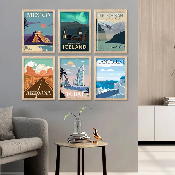 Multicolor_Travel_Theme_Wall_Poster_With_Frame_Retro_Frames_City_View_Wall_Painting_For_Wall_Decoration_(13X17_Inch)_Pack_Of_6