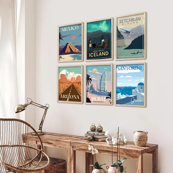 Multicolor_Travel_Theme_Wall_Poster_With_Frame_Retro_Frames_City_View_Wall_Painting_For_Wall_Decoration_(13X17_Inch)_Pack_Of_6