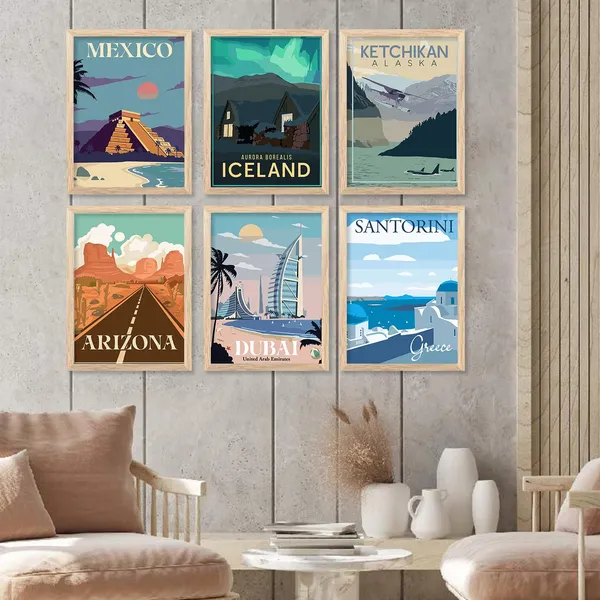 Multicolor_Travel_Theme_Wall_Poster_With_Frame_Retro_Frames_City_View_Wall_Painting_For_Wall_Decoration_(13X17_Inch)_Pack_Of_6