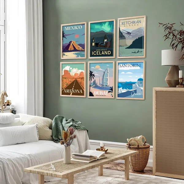 Multicolor_Travel_Theme_Wall_Poster_With_Frame_Retro_Frames_City_View_Wall_Painting_For_Wall_Decoration_(13X17_Inch)_Pack_Of_6