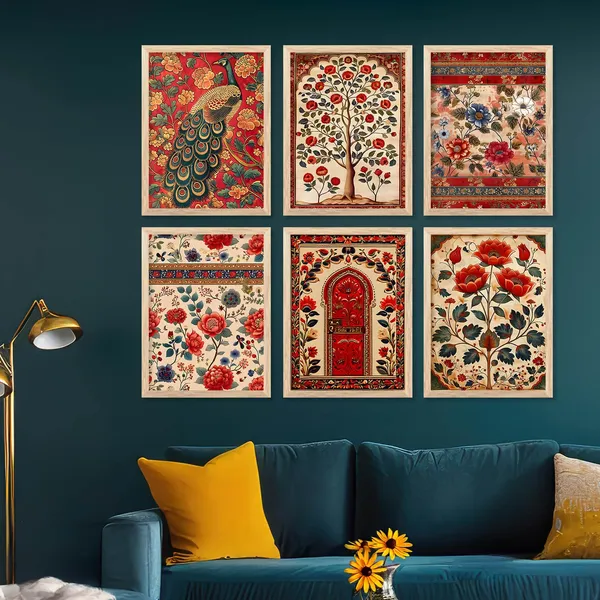 Multicolor_Traditional_Indian_Pichwai_Wall_Art_Poster_With_Frame_Wall_Decor_Paintings_Traditional_Wall_Paintings_For_Office_Home_Decor_Wall_Frame_With_Glass_(13X17_Inch)