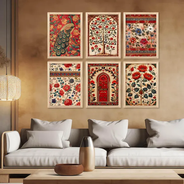 Multicolor_Traditional_Indian_Pichwai_Wall_Art_Poster_With_Frame_Wall_Decor_Paintings_Traditional_Wall_Paintings_For_Office_Home_Decor_Wall_Frame_With_Glass_(13X17_Inch)