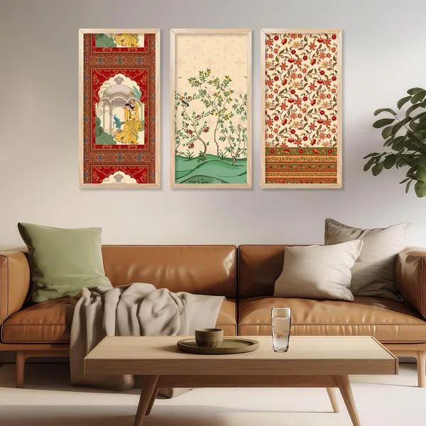 Multicolor_Madhubani_Art_Painting_With_Frame_For_Living_Room_Painting_For_Wall_Decoration_Traditional_Indian_Art_Pichwai_Wall_Decor_Paintings_(Set_Of_3)_(10X19_Inch)
