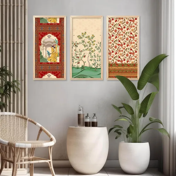 Multicolor_Madhubani_Art_Painting_With_Frame_For_Living_Room_Painting_For_Wall_Decoration_Traditional_Indian_Art_Pichwai_Wall_Decor_Paintings_(Set_Of_3)_(10X19_Inch)