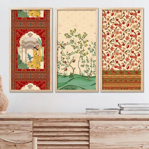 Multicolor_Madhubani_Art_Painting_With_Frame_For_Living_Room_Painting_For_Wall_Decoration_Traditional_Indian_Art_Pichwai_Wall_Decor_Paintings_(Set_Of_3)_(10X19_Inch)