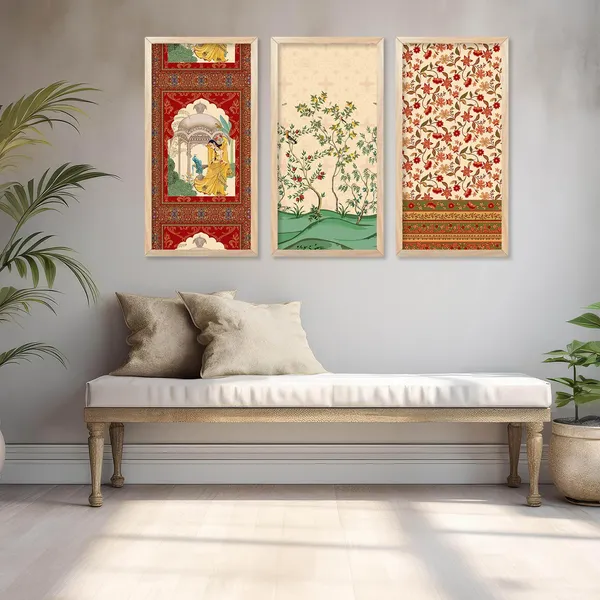 Multicolor_Madhubani_Art_Painting_With_Frame_For_Living_Room_Painting_For_Wall_Decoration_Traditional_Indian_Art_Pichwai_Wall_Decor_Paintings_(Set_Of_3)_(10X19_Inch)