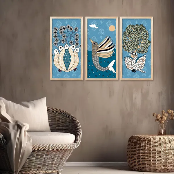 Multicolor_Madhubani_Art_Painting_With_Frame_For_Living_Room_Painting_For_Wall_Decoration_Hanging_Frames_Traditional_Indian_Art_Pichwai_Wall_Decor_Paintings_(Set_Of_3)_(10X19_Inch)