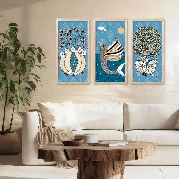 Multicolor_Madhubani_Art_Painting_With_Frame_For_Living_Room_Painting_For_Wall_Decoration_Hanging_Frames_Traditional_Indian_Art_Pichwai_Wall_Decor_Paintings_(Set_Of_3)_(10X19_Inch)