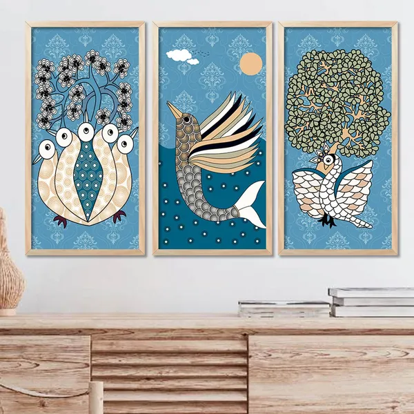 Multicolor_Madhubani_Art_Painting_With_Frame_For_Living_Room_Painting_For_Wall_Decoration_Hanging_Frames_Traditional_Indian_Art_Pichwai_Wall_Decor_Paintings_(Set_Of_3)_(10X19_Inch)