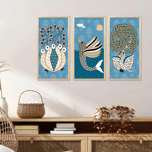 Multicolor_Madhubani_Art_Painting_With_Frame_For_Living_Room_Painting_For_Wall_Decoration_Hanging_Frames_Traditional_Indian_Art_Pichwai_Wall_Decor_Paintings_(Set_Of_3)_(10X19_Inch)