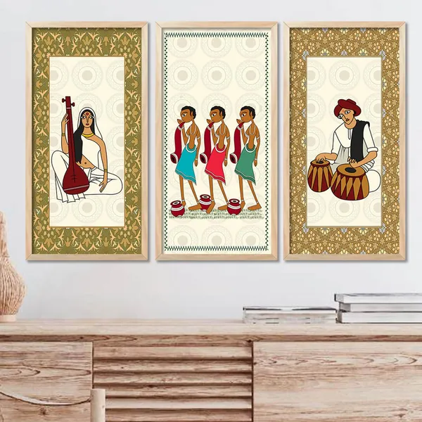Multicolor_Madhubani_Art_Painting_With_Frame_For_Living_Room_Office_Traditional_Indian_Art_Pichwai_Wall_Decor_Paintings_Painting_For_Wall_Decoration_(Set_Of_3)_(10X19_Inch)
