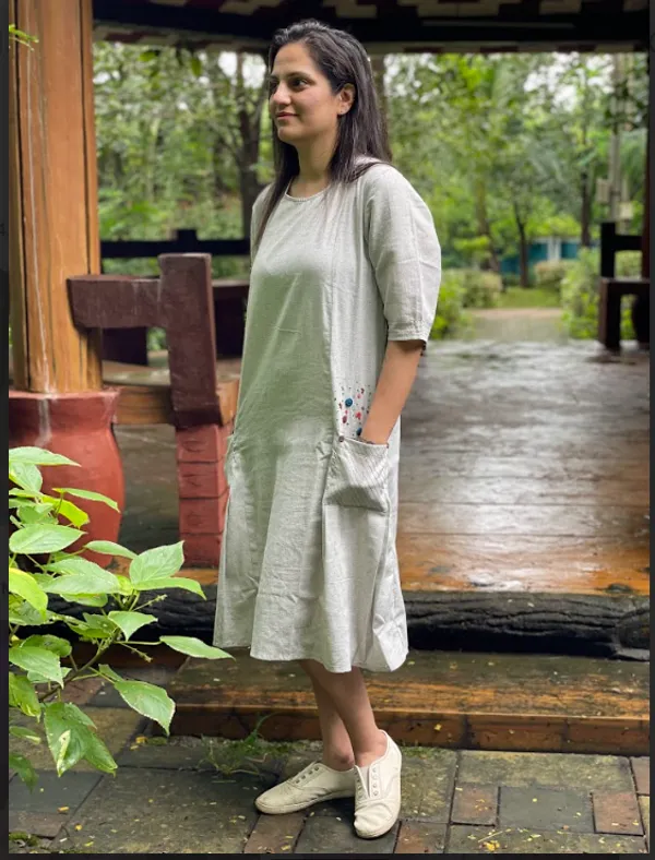 Grey_Cotton_Jute_2_Pocket_Dress_For_Women