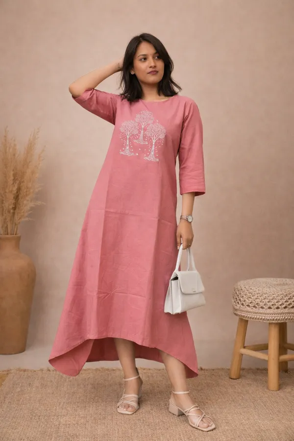 Coral_Cotton_Flex_Coral_Asymmetrical_Wish_Tree_Dress_For_Women