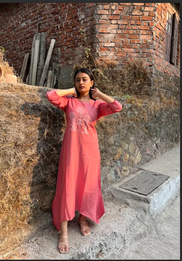 Coral_Cotton_Flex_Coral_Asymmetrical_Wish_Tree_Dress_For_Women