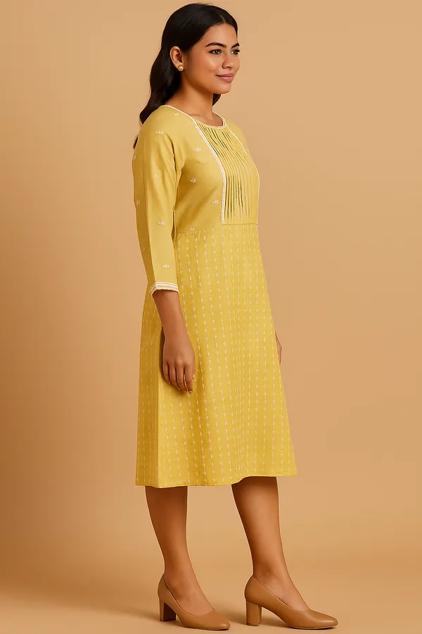 Yellow_Handloom_Cotton_Lace_Dress_For_Women