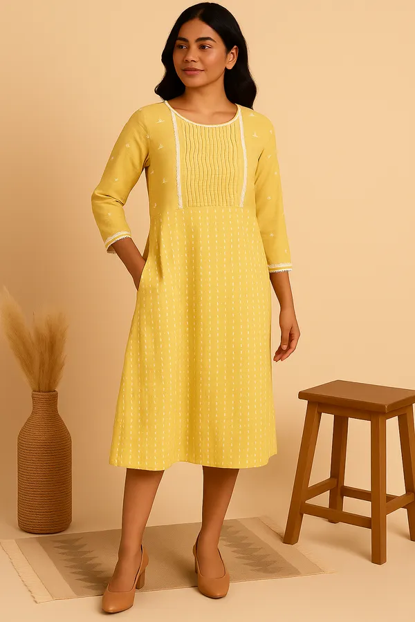 Yellow_Handloom_Cotton_Lace_Dress_For_Women