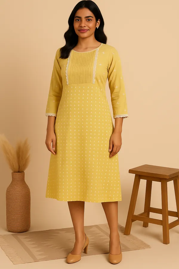 Yellow_Handloom_Cotton_Lace_Dress_For_Women