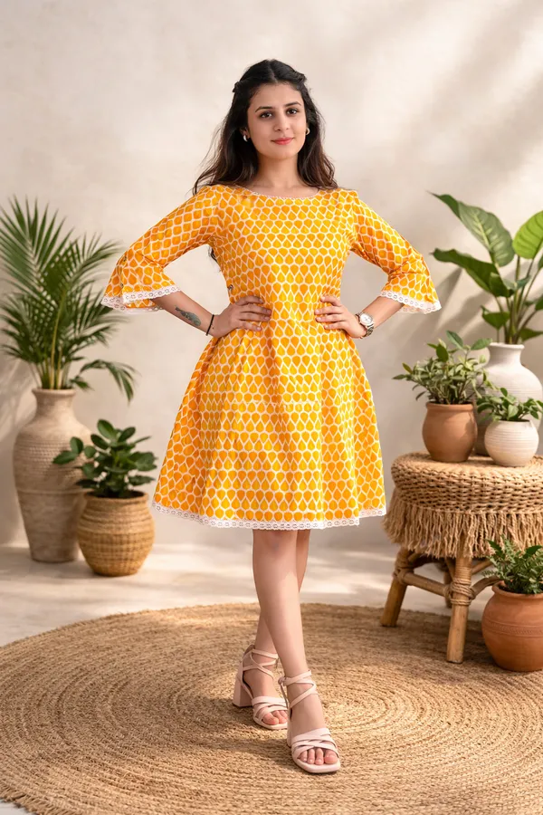 Yellow_Cambric_Sunflower_Button_Dress_For_Women