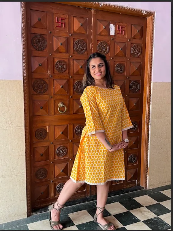 Yellow_Cambric_Sunflower_Button_Dress_For_Women