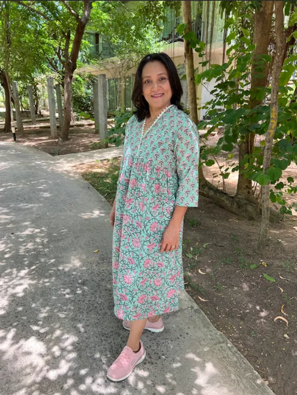 Green_Cambric_V_Neck_Dress_For_Women