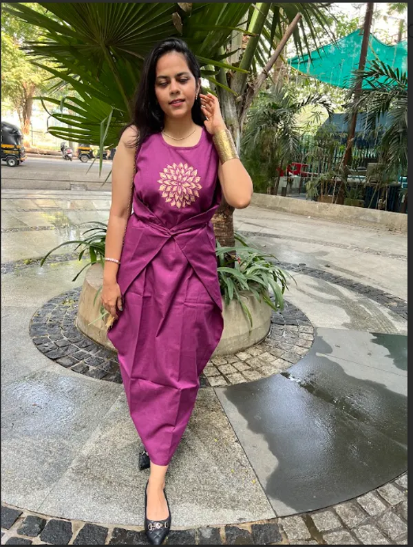 Wine_Cotton_Flex_Overlap_Dress_For_Women