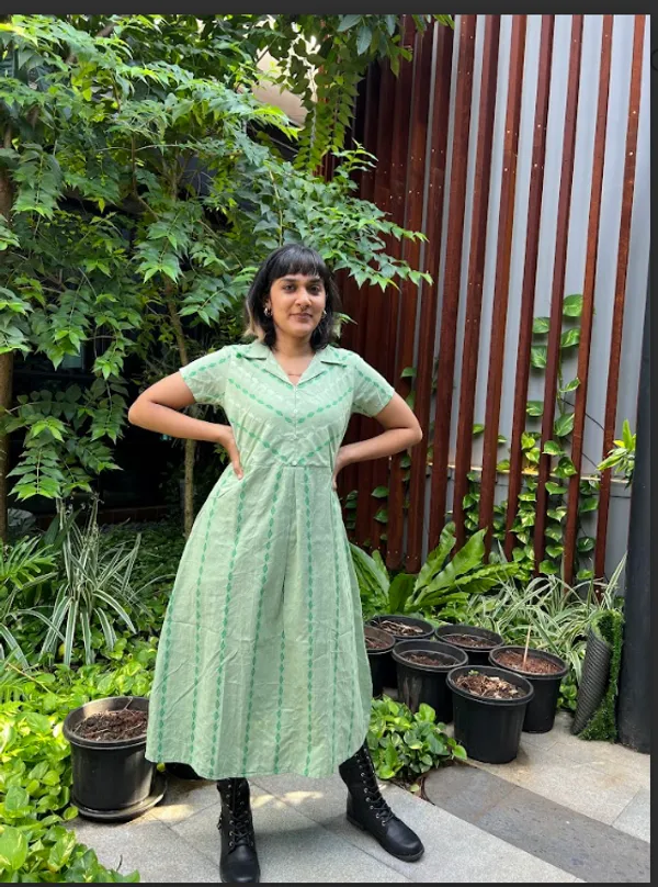 Green_Handloom_Cotton_Woven_Shirt_Dress_For_Women