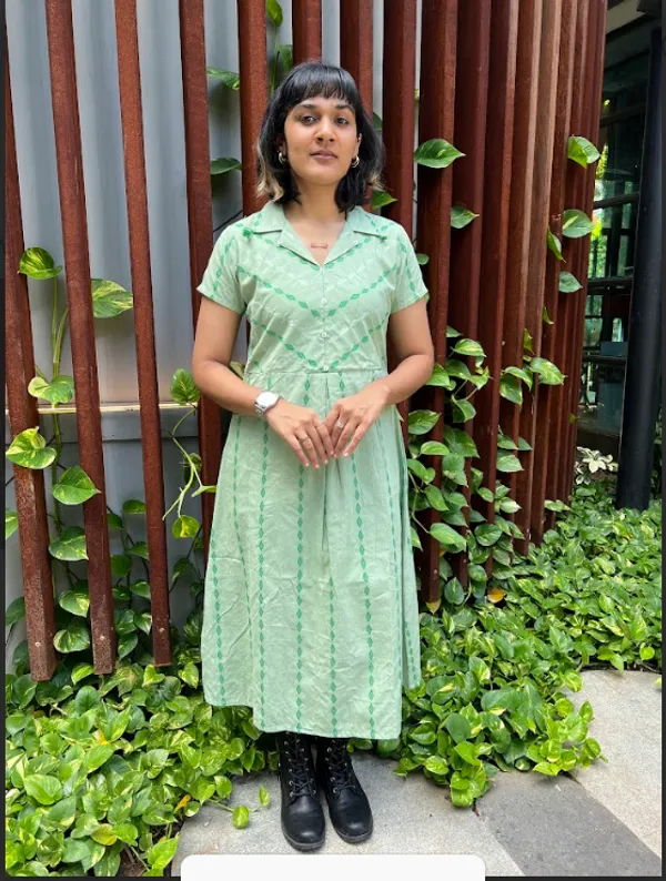 Green_Handloom_Cotton_Woven_Shirt_Dress_For_Women
