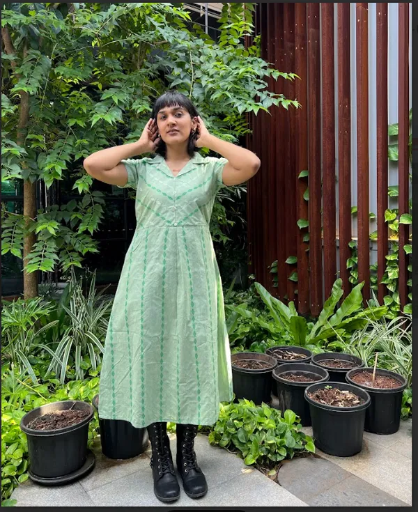 Green_Handloom_Cotton_Woven_Shirt_Dress_For_Women