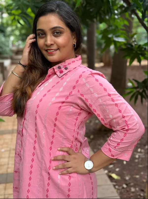 Pink_Handloom_Cotton_Shirt_Collar_Dress_For_Women