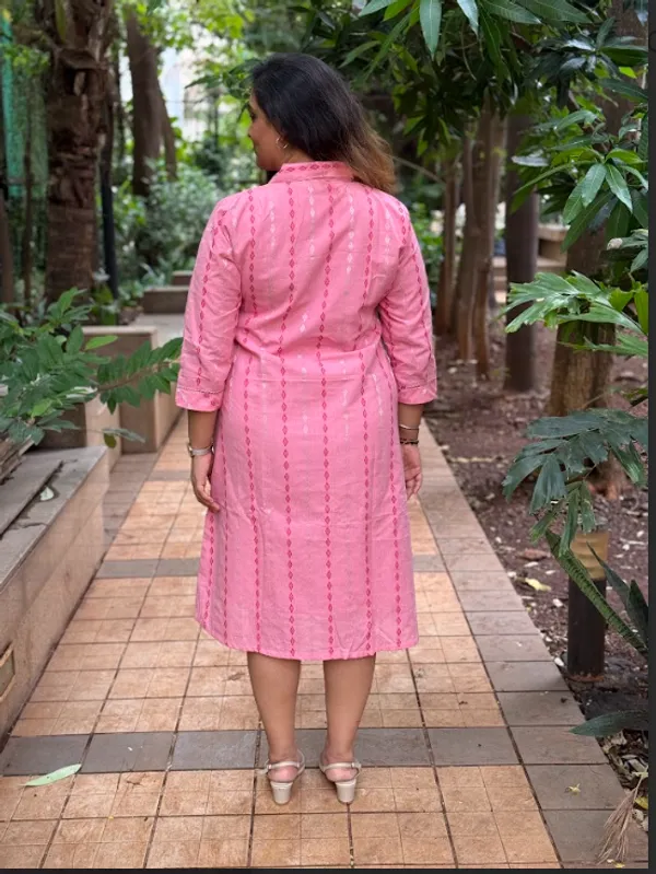 Pink_Handloom_Cotton_Shirt_Collar_Dress_For_Women