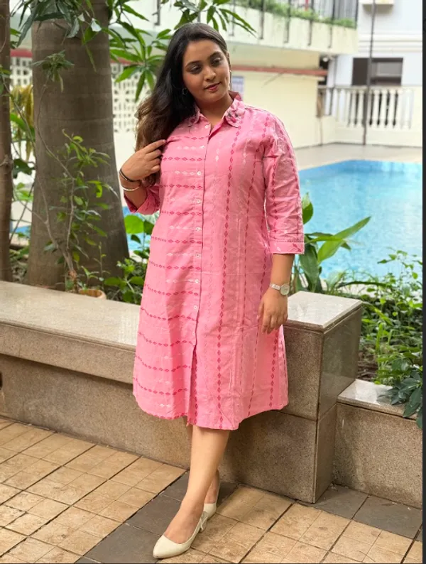 Pink_Handloom_Cotton_Shirt_Collar_Dress_For_Women