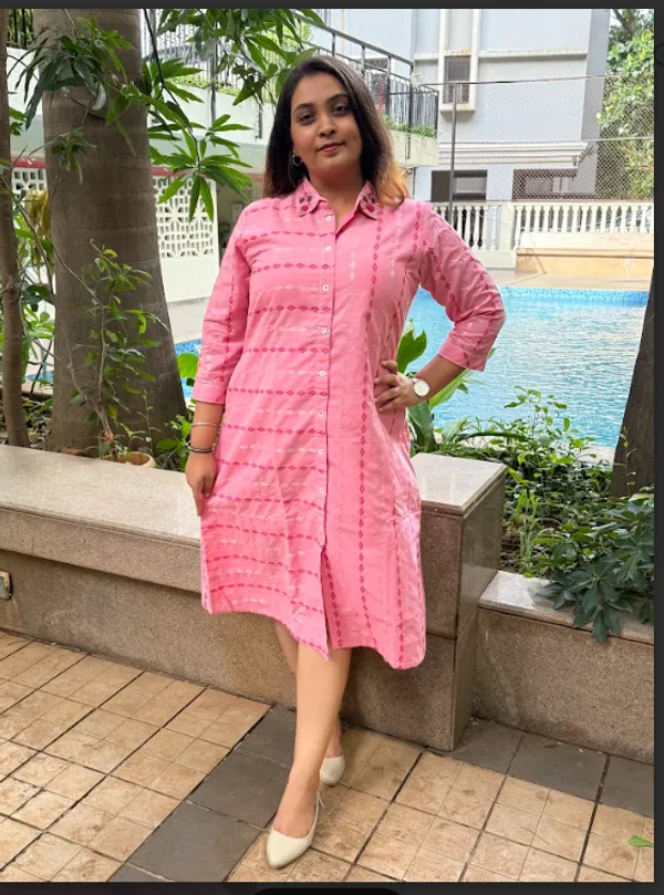 Pink_Handloom_Cotton_Shirt_Collar_Dress_For_Women