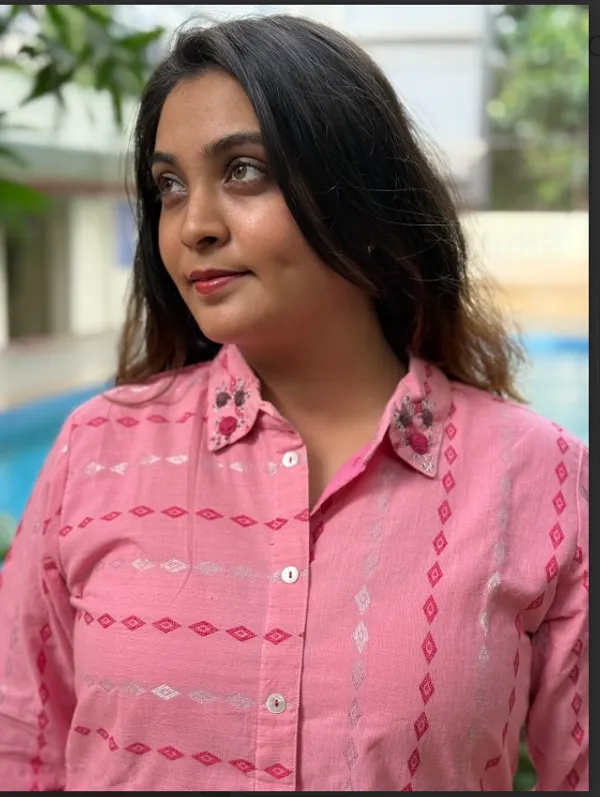 Pink_Handloom_Cotton_Shirt_Collar_Dress_For_Women
