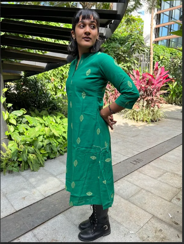 Green_Handloom_Cotton_Woven_Dress_For_Women
