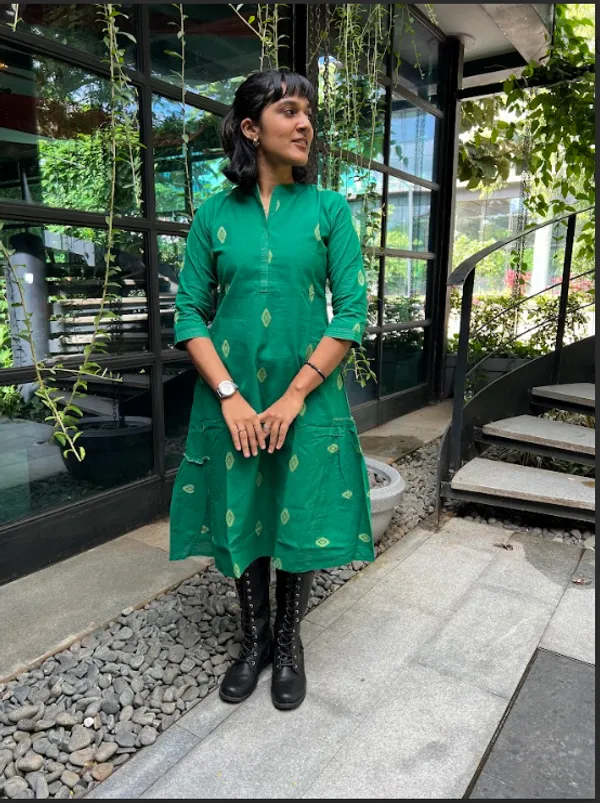 Green_Handloom_Cotton_Woven_Dress_For_Women