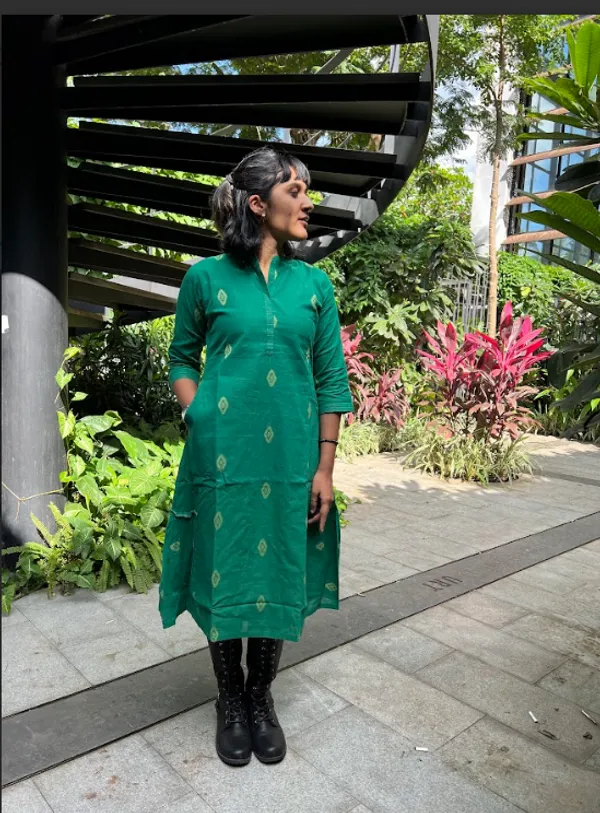 Green_Handloom_Cotton_Woven_Dress_For_Women