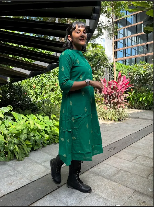 Green_Handloom_Cotton_Woven_Dress_For_Women