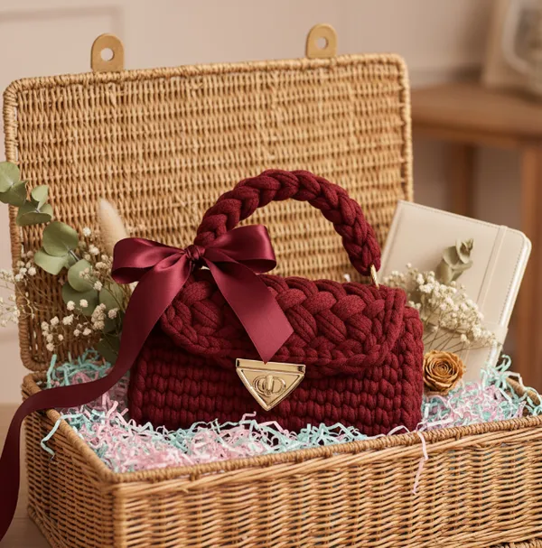 Wine_Woolen_Handmade_Premium_Quality_Crochet_Hand_Bag